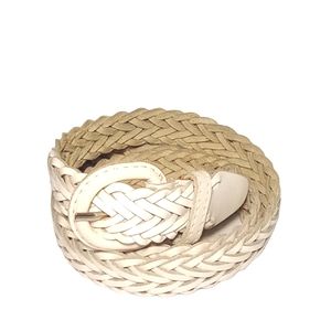 Genuine Leather Woven Braided White Women's Belt Size ML